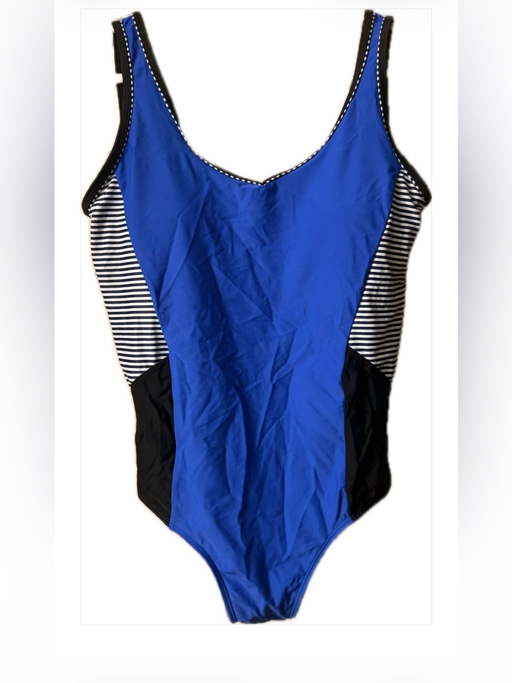 Halcurt Royal Blue Colorblock Sporty Pool Vacation Striped 1 Piece Swim XL NWOT